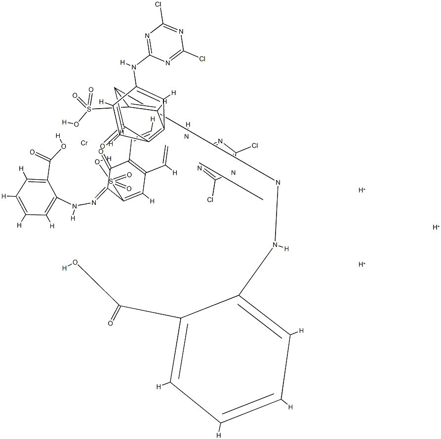 trihydrogen bis[2-[[6-[(4,6-dichloro-1,3,5-triazin-2-yl)amino]-1-hydroxy-3-sulpho-2-naphthyl]azo]benzoato(3-)]chromate(3-) Structure