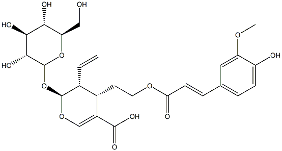 (2S)-3α-Vinyl-2β-(β-D-glucopyranosyloxy)-3,4-dihydro-4α-[2-[[(E)-3-(4-hydroxy-3-methoxyphenyl)-1-oxo-2-propenyl]oxy]ethyl]-2H-pyran-5-carboxylic acid 구조식 이미지
