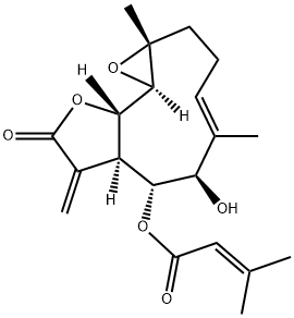 3-Methyl-2-butenoic acid [(1aR,4E,6R,7R,7aR,10aS,10bR)-1a,2,3,6,7,7a,8,9,10a,10b-decahydro-6-hydroxy-1a,5-dimethyl-8-methylene-9-oxooxireno[9,10]cyclodeca[1,2-b]furan-7-yl] ester Structure
