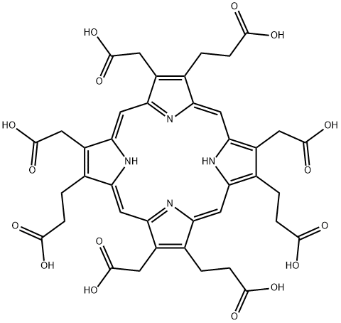 3,8,13,17-tetrakis(carboxymethyl)-21H,23H-Porphine-2,7,12,18-tetrapropanoic acid Structure