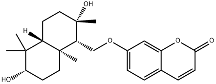 (+)-7-[[(1S,4aα)-Decahydro-2,5,5,8aβ-tetramethyl-2β,6β-dihydroxynaphthalene-1β-yl]methoxy]-2H-1-benzopyran-2-one 구조식 이미지