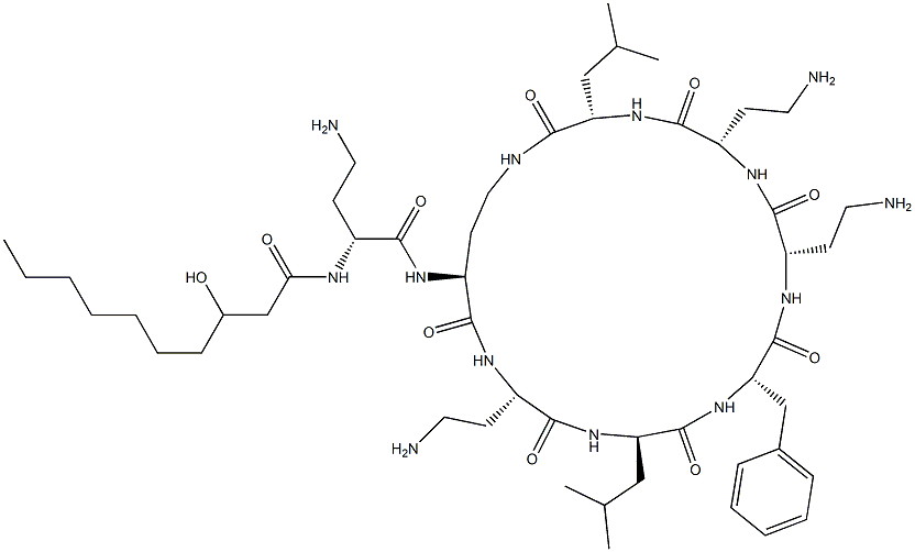 N2-[N2-(3-Hydroxy-1-oxodecyl)-D-DAB-]cyclo[L-DAB*-L-DAB-D-Leu-L-Phe-L-DAB-L-DAB-L-Leu-] 구조식 이미지