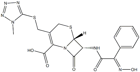 7β-[[[(Z)-Hydroxyimino]phenylacetyl]amino]-3-[[(1-methyl-1H-tetrazol-5-yl)thio]methyl]cepham-3-ene-4-carboxylic acid 구조식 이미지