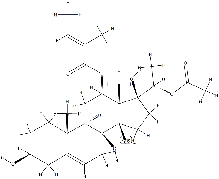 (17S,20S)-Pregn-5-ene-3β,8,12β,14β,17,20-hexol 20-acetate 12-[(E)-2-methyl-2-butenoate] 구조식 이미지