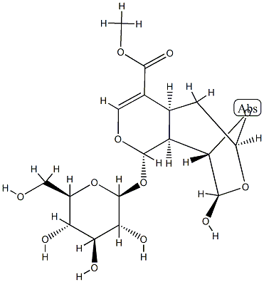 (1S,8R)-1α-(β-D-Glucopyranosyloxy)-4aα,5,6,8,9,9aα-hexahydro-8-hydroxy-6β,9β-epoxy-1H-pyrano[3,4-d]oxepine-4-carboxylic acid methyl ester 구조식 이미지