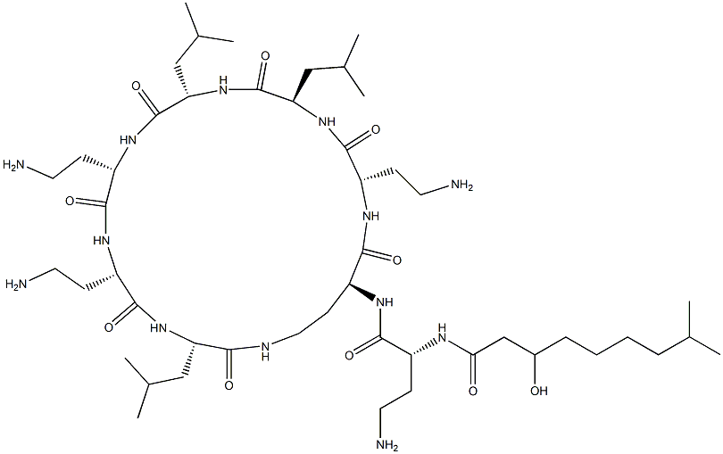 N2-[N2-(3-Hydroxy-8-methyl-1-oxononyl)-D-DAB-]cyclo[L-DAB*-L-DAB-D-Leu-L-Leu-L-DAB-L-DAB-L-Leu-] 구조식 이미지