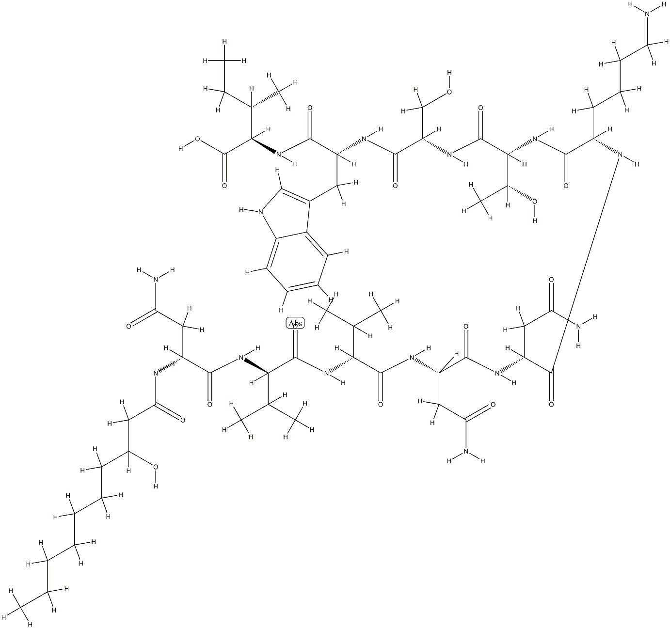 N2-(3-하이드록시-9-메틸-1-옥소노닐)-D-Asn-D-Val-D-Val-L-Asn-D-Asn-L-Lys-D-aThr-L-Ser-D-Trp-D-aIle-OH 구조식 이미지