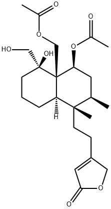 4-[2-[(1S,8aβ)-4α-Acetoxy-4aα-(acetoxymethyl)decahydro-5α-hydroxy-5-hydroxymethyl-1,2α-dimethylnaphthalen-1β-yl]ethyl]furan-2(5H)-one 구조식 이미지