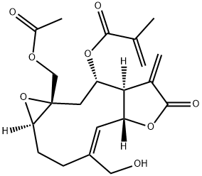 2-Methylpropenoic acid (1aR,4Z,5aR,8aR,9S,10aS)-10a-acetoxymethyl-1a,2,3,5a,7,8,8a,9,10,10a-decahydro-4-hydroxymethyl-8-methylene-7-oxooxireno[5,6]cyclodeca[1,2-b]furan-9-yl ester Structure