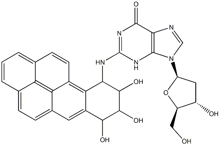 7,8-dihydroxy-9,10-epoxide-7,8,9,10-tetrahydrobenzo(a)pyrene-10-deoxyguanosine 구조식 이미지