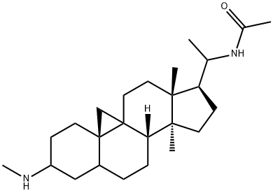 20-Acetylamino-14β-methyl-3-methylamino-9β,19-cyclo-5α-pregnane 구조식 이미지