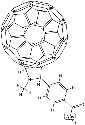 4-(1',5'-Dihydro-1'-methyl-2'H-[5,6]fullereno-C60-Ih-[1,9-c]pyrrol-2'-yl)benzoic acid 구조식 이미지