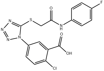 2-chloro-5-(5-{[2-(4-fluoroanilino)-2-oxoethyl]sulfanyl}-1H-tetraazol-1-yl)benzoic acid 구조식 이미지