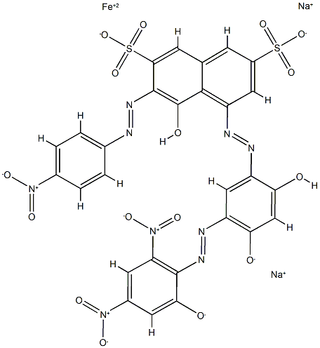 Ferrate(2-), [5-[[2,4-dihydroxy-5-[(2- hydroxy-4,6-dinitrophenyl)azo]phenyl]azo]-4-hydroxy -3-[(4-nitrophenyl)azo]-2,7-naphthalenedisulfonat o(4-)]-, disodium 구조식 이미지