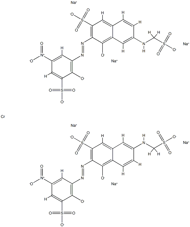 hexasodium hydrogen bis[4-hydroxy-3-[(2-hydroxy-5-nitro-3-sulphophenyl)azo]-6-[(sulphomethyl)amino]naphthalene-2-sulphonato(5-)]chromate(7-)  구조식 이미지