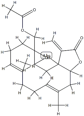 1a-Acetoxymethyl-2,3,6,7,10,10a,13,13a,14,14a-decahydro-5,9-dimethyl-13-methyleneoxireno[4,5]cyclotetradeca[1,2-b]furan-12(1aH)-one 구조식 이미지
