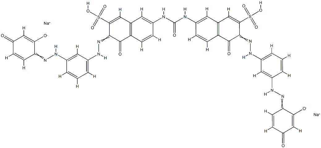7,7'-Ureylenebis[4-hydroxy-3-[[3-[(2,4-dihydroxyphenyl)azo]phenyl]azo]naphthalene-2-sulfonic acid sodium] salt 구조식 이미지