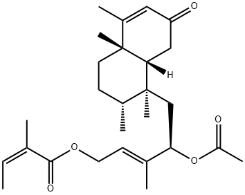 (Z)-2-Methyl-2-butenoic acid [(2E,4R)-4-acetoxy-3-methyl-5-[(1S)-1,2,3,4,4a,7,8,8aβ-octahydro-1,2α,4aβ,5-tetramethyl-7-oxonaphthalen-1-yl]-2-pentenyl] ester 구조식 이미지