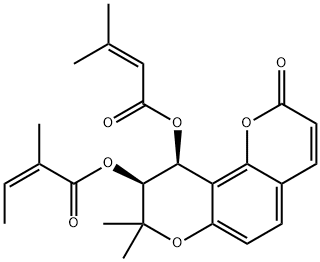 (Z)-2-Methyl-2-butenoic acid (9S)-9,10-dihydro-8,8-dimethyl-10β-[(3-methyl-1-oxo-2-butenyl)oxy]-2-oxo-2H,8H-benzo[1,2-b:3,4-b']dipyran-9-yl ester Structure