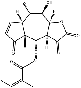 (Z)-2-Methyl-2-butenoic acid [(3aS)-2,3,3a,4,4a,5,7aα,8,9,9aα-decahydro-9β-hydroxy-4aβ,8α-dimethyl-3-methylene-2,5-dioxoazuleno[6,5-b]furan-4α-yl] ester 구조식 이미지