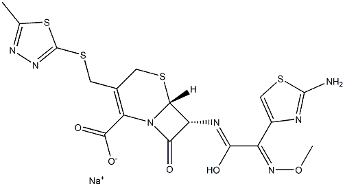 (7R)-3-[(5-Methyl-1,3,4-thiadiazole-2-yl)thiomethyl]-7β-[(Z)-(2-aminothiazole-4-yl)(methoxyimino)acetylamino]cepham-3-ene-4-carboxylic acid sodium salt Structure