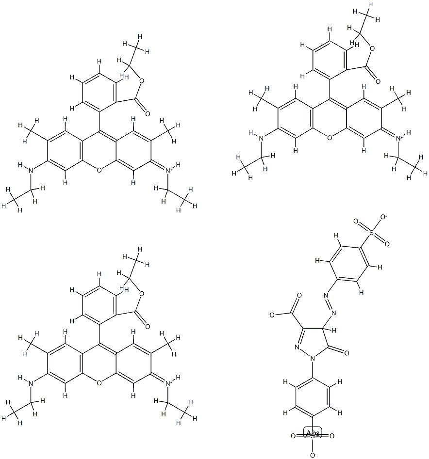 9-[2-(ethoxycarbonyl)phenyl]-3,6-bis(ethylamino)-2,7-dimethylxanthylium, salt with 4,5-dihydro-5-oxo-1-(4-sulphophenyl)-4-[(4-sulphophenyl)azo]-1H-pyrazole-3-carboxylic acid (3:1) Structure