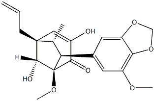 (1R,8-syn)-3,8-Dihydroxy-1-methoxy-7β-(7-methoxy-1,3-benzodioxol-5-yl)-6α-methyl-5α-allylbicyclo[3.2.1]oct-3-en-2-one 구조식 이미지