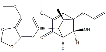 (1S,8-syn)-8-Hydroxy-3-methoxy-7β-(7-methoxy-1,3-benzodioxol-5-yl)-6α-methyl-5α-allylbicyclo[3.2.1]oct-3-en-2-one 구조식 이미지