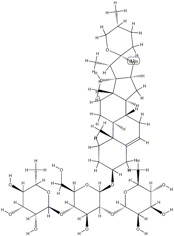 (25R)-3β-(2-O,4-O-Di-α-L-rhamnopyranosyl-β-D-glucopyranosyloxy)-17-hydroxyspirosta-5-ene 구조식 이미지