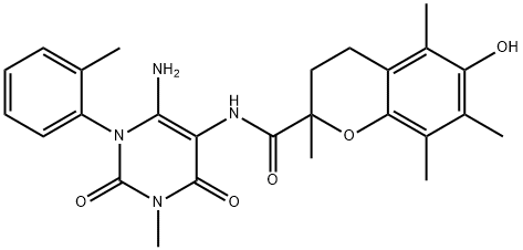 2H-1-Benzopyran-2-carboxamide,  N-[6-amino-1,2,3,4-tetrahydro-3-methyl-1-(2-methylphenyl)-2,4-dioxo-5-pyrimidinyl]-3,4-dihydro-6-hydroxy-2,5,7,8- Structure