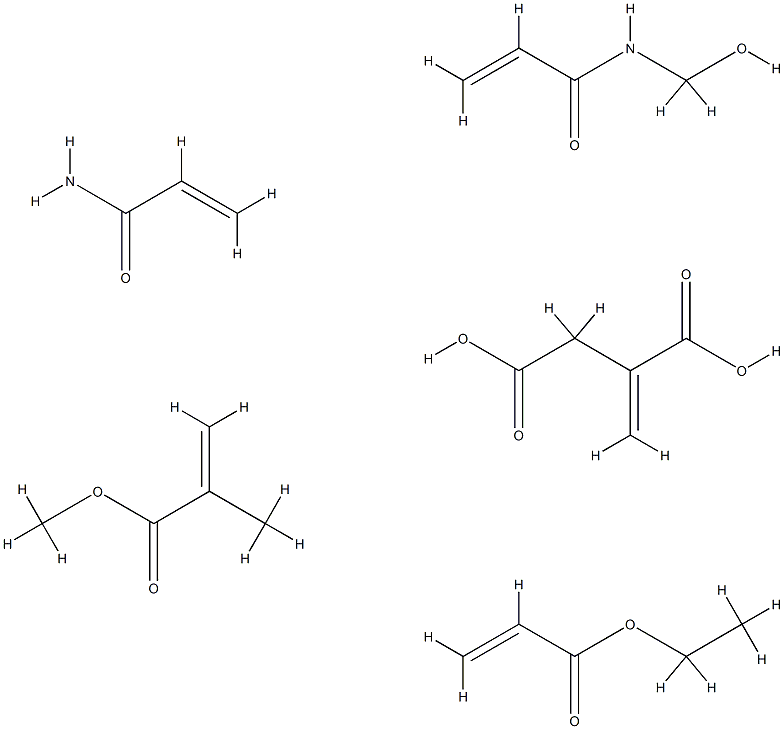 Butanedioic acid, methylene-, polymer with ethyl 2-propenoate, N-(hydroxymethyl)-2-propenamide, methyl 2-methyl-2-propenoate and 2-propenamide Structure
