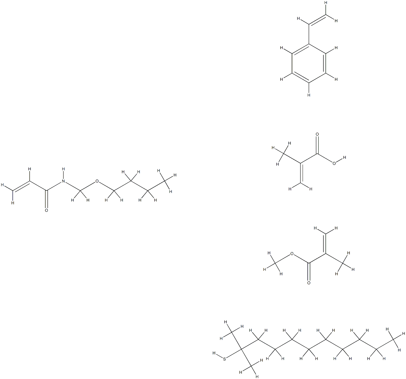 2-Propenoic acid, 2-methyl-, telomer with N-(butoxymethyl)-2-propenamide, tert-dodecanethiol, ethenylbenzene and methyl 2-methyl-2-propenoate Structure