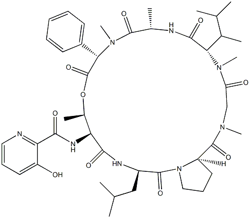 N-(3-Hydroxy-2-pyridinylcarbonyl)-cyclo[L-Thr*-D-Leu-D-Pro-Sar-N-methyl-2-(1,2-dimethylpropyl)L-Gly-L-Ala-N-methyl-L-phenyl Gly-] Structure