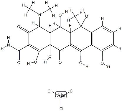 (2E)-2-(amino-hydroxy-methylidene)-4-dimethylamino-5,6,10,11,12a-penta hydroxy-6-methyl-4,4a,5,5a-tetrahydrotetracene-1,3,12-trione, trichlor ostibane 구조식 이미지