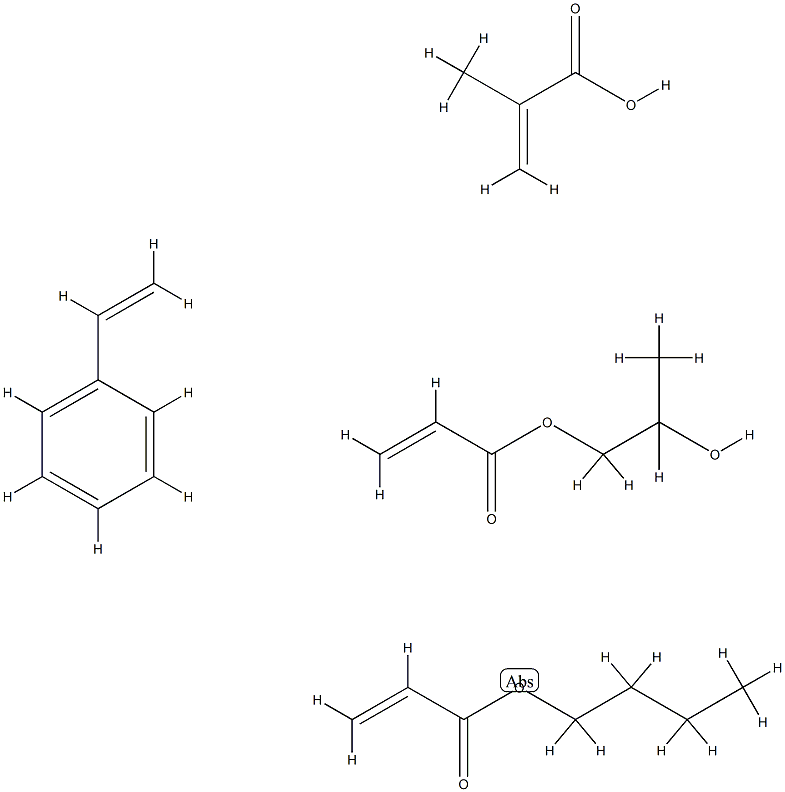 2-프로펜산,2-메틸-,부틸2-프로페노에이트,에테닐벤젠및1,2-프로판디올모노-2-프로페노에이트중합체 구조식 이미지