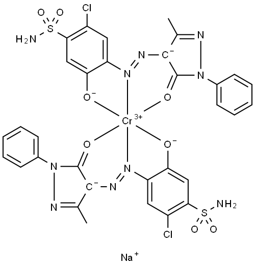 sodium bis[2-chloro-4-[(4,5-dihydro-3-methyl-5-oxo-1-phenyl-1H-pyrazol-4-yl)azo]-5-hydroxybenzenesulphonamidato(2-)]chromate(1-)  Structure