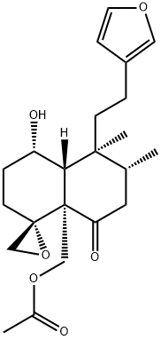 (1R,4aβ)-8aα-Acetoxymethyl-5β-[2-(3-furyl)ethyl]-3,4,4a,6,7,8a-hexahydro-4α-hydroxy-5,6α-dimethylspiro[naphthalene-1(2H),2'-oxiran]-8(5H)-one 구조식 이미지