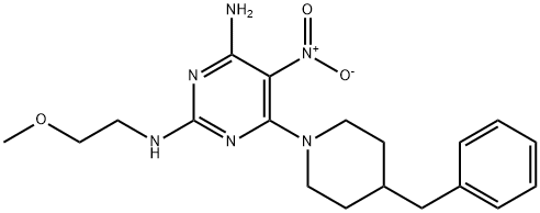 6-(4-benzylpiperidin-1-yl)-N~2~-(2-methoxyethyl)-5-nitropyrimidine-2,4-diamine 구조식 이미지