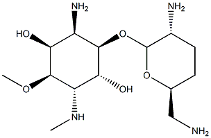 4-Amino-1,4-dideoxy-3-O-(2,6-diamino-2,3,4,6-tetradeoxy-α-D-erythro-hexopyranosyl)-6-O-methyl-1-(methylamino)-L-chiro-inositol 구조식 이미지