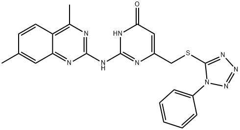 2-[(4,7-dimethyl-2-quinazolinyl)amino]-6-{[(1-phenyl-1H-tetraazol-5-yl)thio]methyl}-4(1H)-pyrimidinone 구조식 이미지