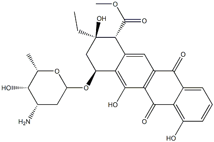 (1R)-1,2,3,4,6,11-Hexahydro-4α-[[3-(methylamino)-2,3,6-trideoxy-α-L-lyxo-hexopyranosyl]oxy]-6,11-dioxo-2-ethyl-2α,5,7-trihydroxy-1β-naphthacenecarboxylic acid methyl ester Structure