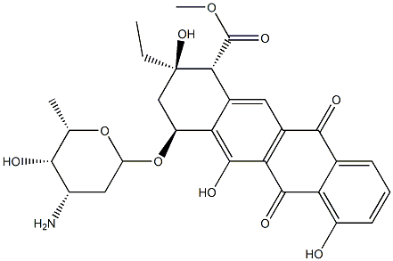 (1R)-1,2,3,4,6,11-Hexahydro-4α-[[3-(methylamino)-2,3,6-trideoxy-α-L-lyxo-hexopyranosyl]oxy]-6,11-dioxo-2-ethyl-2α,5,7-trihydroxy-1β-naphthacenecarboxylic acid methyl ester 구조식 이미지