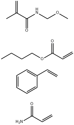 2-Propenoic acid, butyl ester, polymer with ethenylbenzene, N-(methoxymethyl)-2-methyl-2-propenamide and 2-propenamide 구조식 이미지