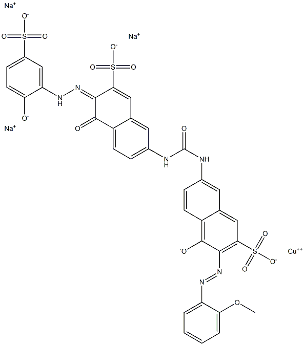 trisodium [4-hydroxy-7-[[[[5-hydroxy-6-[(2-hydroxy-5-sulphophenyl)azo]-7-sulpho-2-naphthyl]amino]carbonyl]amino]-3-[(2-methoxyphenyl)azo]naphthalene-2-sulphonato(5-)]cuprate(3-) 구조식 이미지