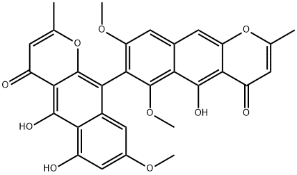 5,5',6'-Trihydroxy-6,8,8'-trimethoxy-2,2'-dimethyl-7,10'-bi[4H-naphtho[2,3-b]pyran]-4,4'-dione Structure