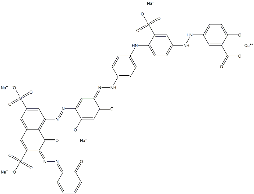 tetrasodium [5-[[4-[[4-[[2,4-dihydroxy-5-[[8-hydroxy-7-[(2-hydroxyphenyl)azo]-3,6-disulpho-1-naphthyl]azo]phenyl]azo]phenyl]amino]-3-sulphophenyl]azo]salicylato(6-)]cuprate(4-) 구조식 이미지