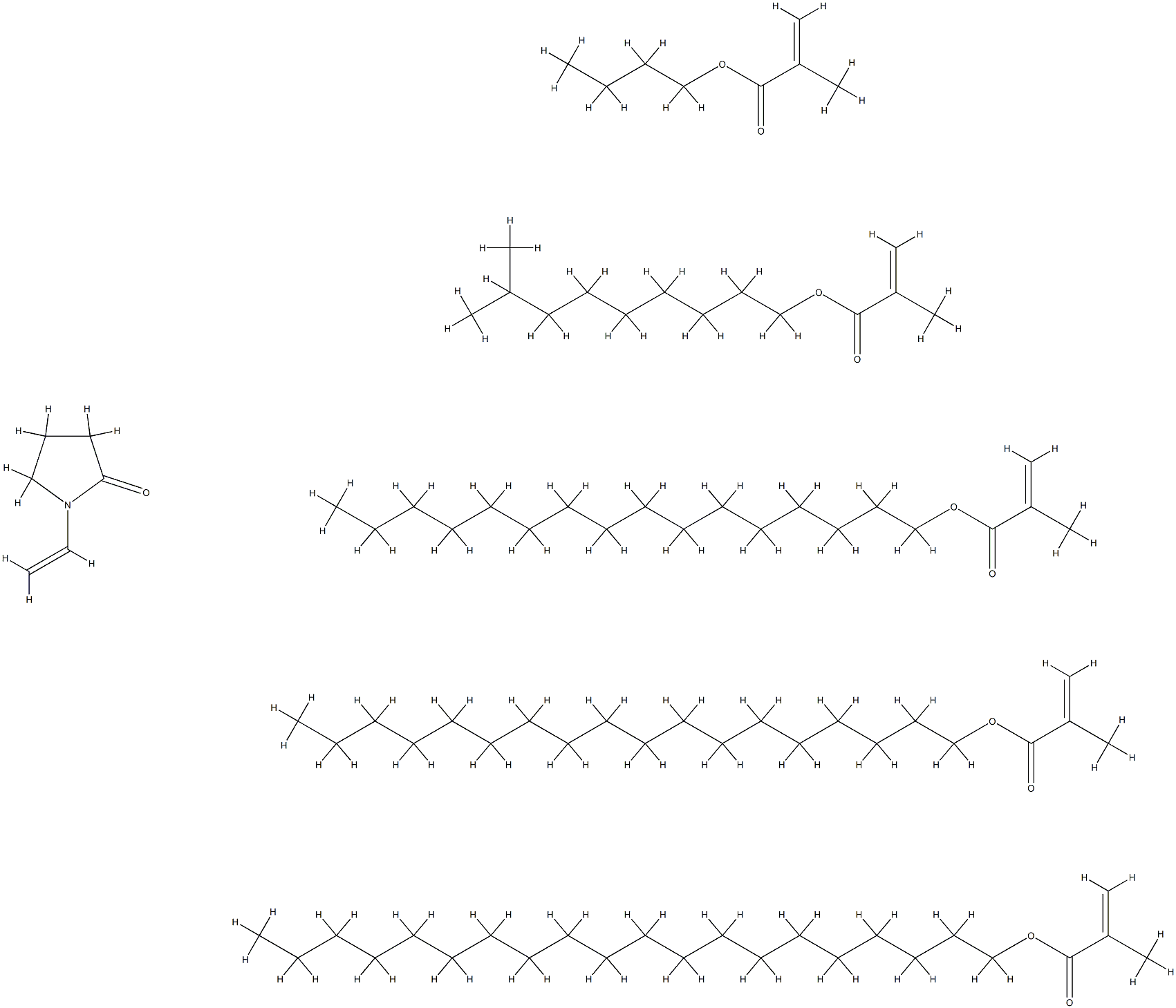 2-Propenoic acid, 2-methyl-, butyl ester, polymer with eicosyl 2-methyl-2-propenoate, 1-ethenyl-2-pyrrolidinone, hexadecyl 2-methyl-2-propenoate, isodecyl 2-methyl-2-propenoate and octadecyl 2-methyl-2-propenoate 구조식 이미지