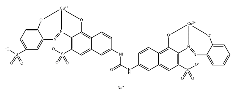 trisodium [mu-[4-hydroxy-7-[[[[5-hydroxy-6-[(2-hydroxyphenyl)azo]-7-sulpho-2-naphthyl]amino]carbonyl]amino]-3-[(2-hydroxy-5-sulphophenyl)azo]naphthalene-2-sulphonato(7-)]]dicuprate(3-) Structure