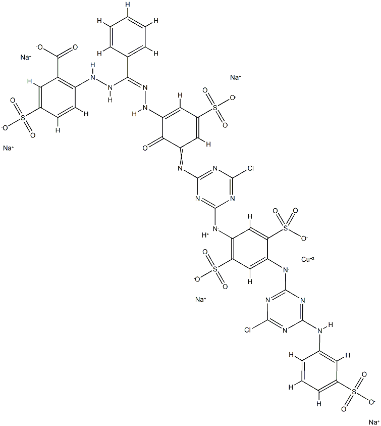 Cuprate(6-), [2-[[[[3-[[4-chloro-6-[[4-[[4-chloro-6-[(3-sulfophenyl)amino]-1,3,5-triazin-2-yl]amino]-2,5-disulfophenyl]amino]-1,3,5-triazin-2-yl]amino]-2-hydroxy-5-sulfophenyl]azo]phenylmethyl]azo]-5-sulfobenzoato(8-)]-, pentasodium hydroge 구조식 이미지