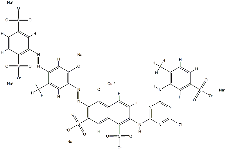 Cuprate(5-), [2-[[4-chloro-6-[(2-methyl-5-sulfophenyl)amino]-1,3,5-triazin-2-yl]amino]-6-[[4-[(2,5-disulfophenyl)azo]-2-hydroxy-5-methylphenyl]azo]-5-hydroxy-1,7-naphthalenedisulfonato(7-)]-, pentasodium Structure